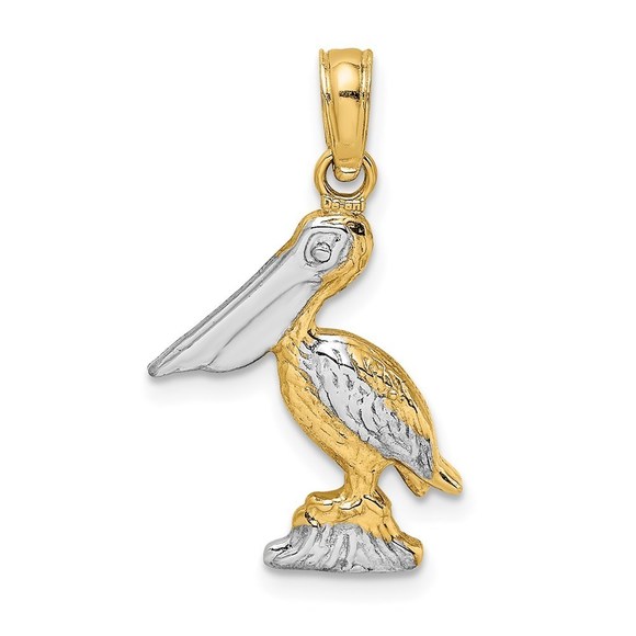 14K with White Rhodium 3-D Small Standing Pelican Charm,All Products : American Fashion Style Bags On Sale